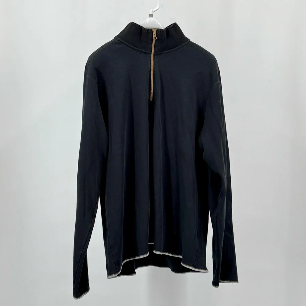 Robert Graham Black Quarter Zip Cotton Sweater with Gray and Red Accents Size XL